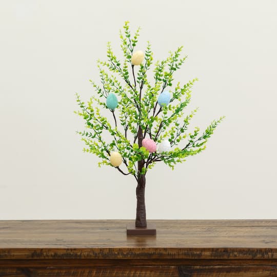 2ft. Pre-Lit Artificial Easter Egg Twig Tree with Greens and 24 Warm White LED Lights